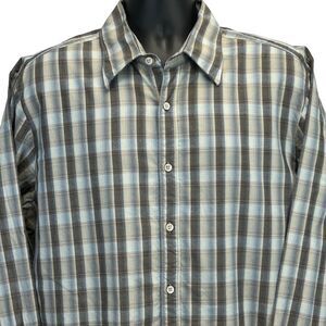 Tommy Bahama Plaid Button Front Shirt Indigo Palms LS Brown Blue Mens XL X-Large